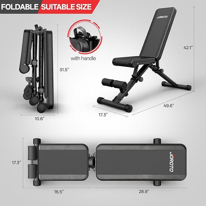 JOROTO Adjustable Weight Bench, 1300LBS Workout Bench for Home Gym Strength Training, Incline Decline Flat Bench Press with Wheels and Extended Backrest, Foldable Exercise Bench for Full Body Workout
