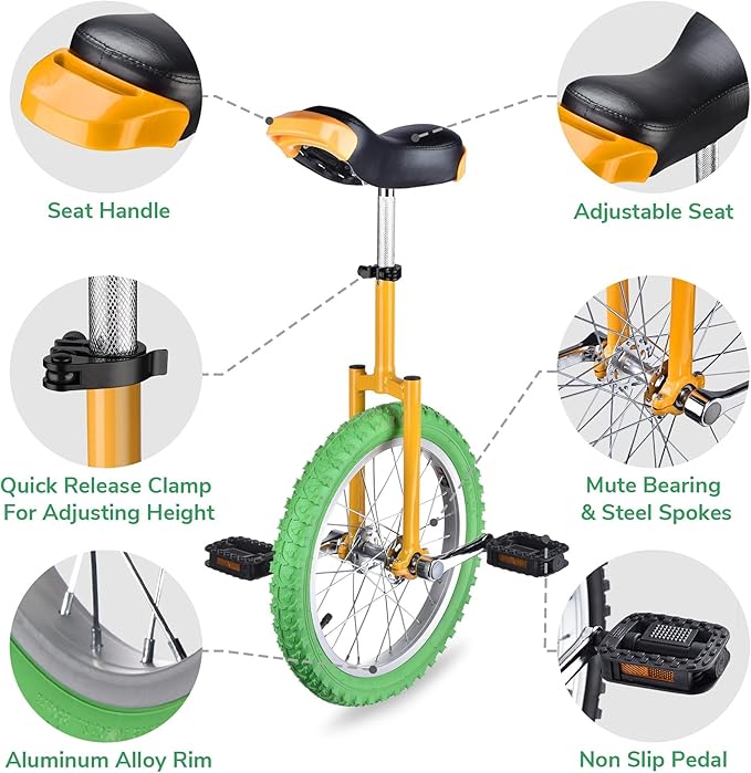 AW 16/18/20/24 Inch Wheel Outdoor Unicycle Adjustable Seat Exercise Bicycle Fit Adults Kids Outdoor Sports Fitness Exercise, for Choice