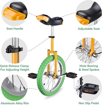 AW 16/18/20/24 Inch Wheel Outdoor Unicycle Adjustable Seat Exercise Bicycle Fit Adults Kids Outdoor Sports Fitness Exercise, for Choice