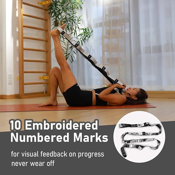 Stretch Bands for Exercise, Non Elastic Yoga Stretching Strap with Loops, 3.8cm x 2.45m, Stretching Bands for Physical Therapy, Yoga, Pilates, Dance, Gymnastics Exercise
