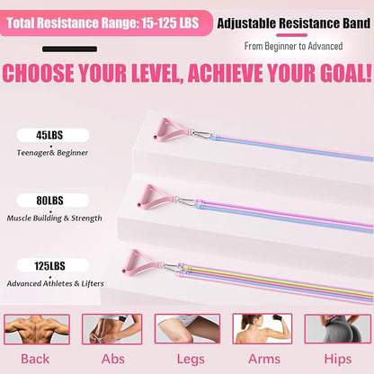 Resistance Bands Set with Handles - 5 Level Tubes (15-35 LBS), 12-Piece Home Gym Kit with Door Anchor, Ankle Straps & Massage Ball for Full Body Workout”