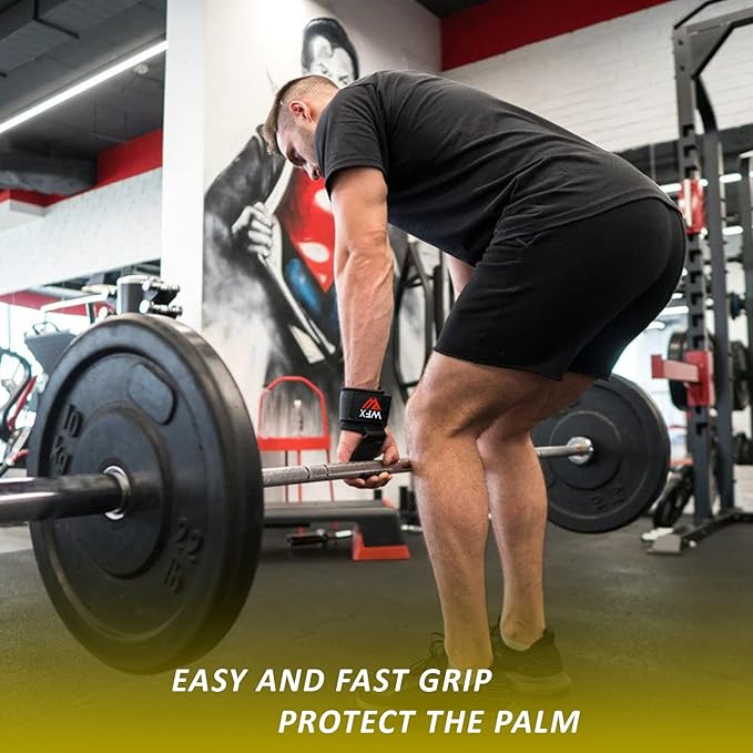 Weight Lifting Hooks, Non-Slip Rubber Coated Grips, 7mm Neoprene Wrist Support Padding, Power Lifting Barbell Rows Dead Lifts Chin Pull Up Fitness Strength Training Straps Gym Workout Straps