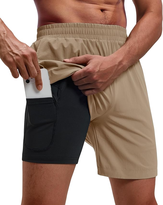 Running Shorts for Men 7 inch Inseam 2 in 1 Quick Dry Athletic Gym Workout Tennis Shorts with Phone Pockets