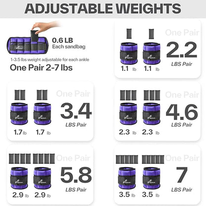 Sportneer Adjustable Ankle Weights for Women and Men 7 lbs/Pair Adjustable Leg Weights with Secure Straps, Strength Training Weighted for Yoga, Walking, Running, Aerobics, Gym, Physical Therapy