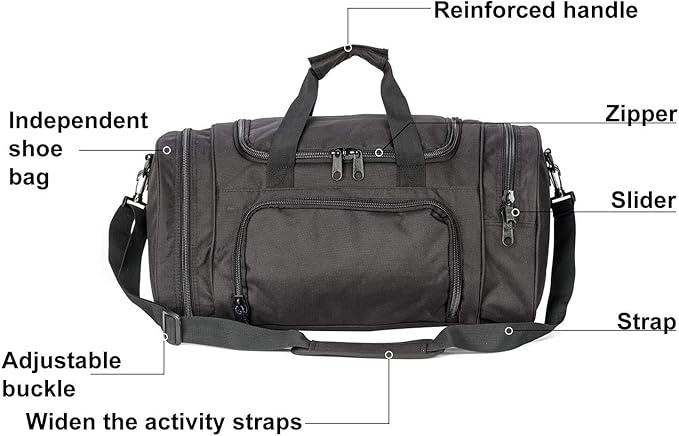 Gym Bag Duffle Bags for Men Women with Shoes Compartment Sport Weekend Travel Overnight Carry On Bag for Tactical Military Travel Work Out Bags (Black)