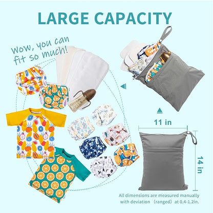 babygoal Wet Dry Bags for Baby Cloth Diapers, Washable Travel Bags, Beach, Pool, Gym Bag for Swimsuits & Wet Clothes with Two Zippered Pockets 3 Pack, 3LN24