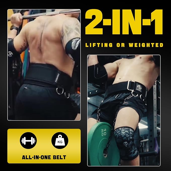 2-in-1 Weightlifting Belt & Dip Belt with 41 IN Steel Chain, Double-Layer Design, Powerlifting Gym Belt for Pull Up, Squat, Deadlifts & Added Weight Training, Unisex for Men & Women