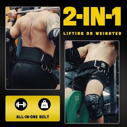 2-in-1 Weightlifting Belt & Dip Belt with 41 IN Steel Chain, Double-Layer Design, Powerlifting Gym Belt for Pull Up, Squat, Deadlifts & Added Weight Training, Unisex for Men & Women