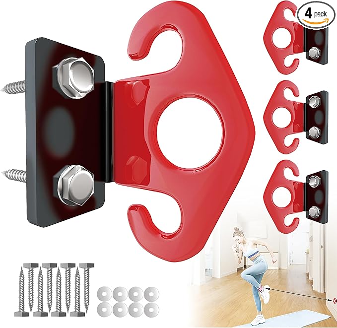 4 PCS Resistance Band Wall Anchors, Exercise Band Wall Anchor, Gym Wall Hooks for Resistance Bands, Workout Wall Mount Anchor for Physical Therapy and Small Space Home