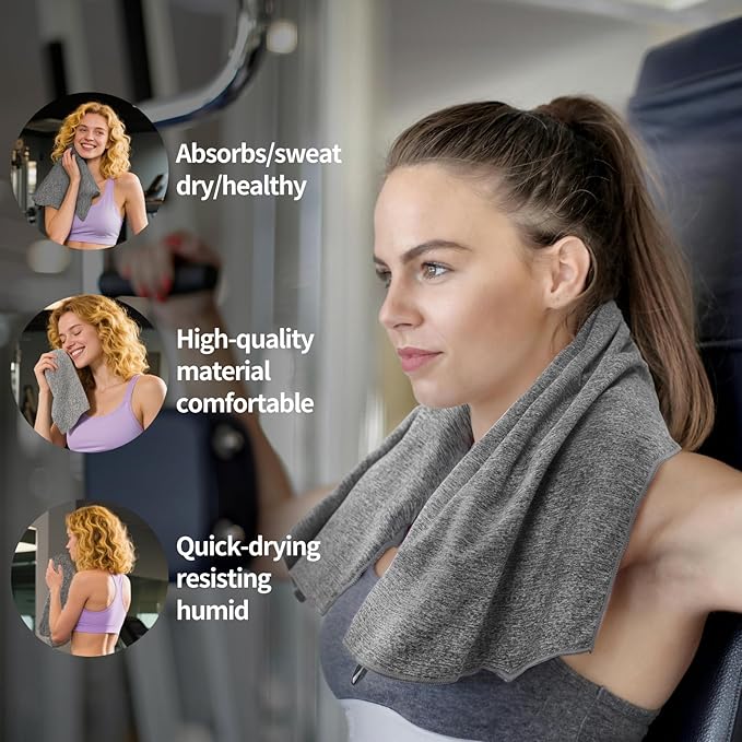 Microfiber Gym Towels - Quick Dry, Highly Absorbing, Silver ION Odor-Free Absorbent Fiber, for Men & Women - for Hot Yoga, Tennis, Running, Workout, Camping, Set of 6 Charcoal Gray (Speckled Gray)