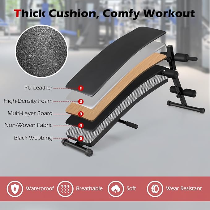 Sit Up Bench, Folding Exercise Bench Ab Workout Equipment, Adjustable Decline Workout Bench for Home Gym