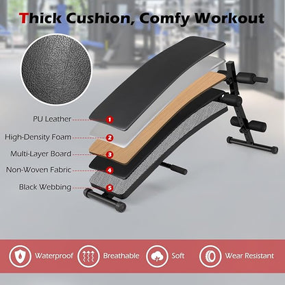 Sit Up Bench, Folding Exercise Bench Ab Workout Equipment, Adjustable Decline Workout Bench for Home Gym