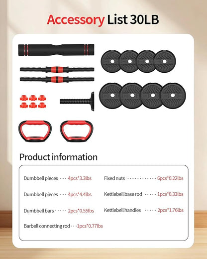 Adjustable Dumbbells,20/30/40/60/80lbs Free Weight Set with Connector, 4 in1 Dumbbells Set Used as Barbell/Kettlebells/Push up Stand, Fitness Workout Equipment for Home Gym for Youth,Women/Men