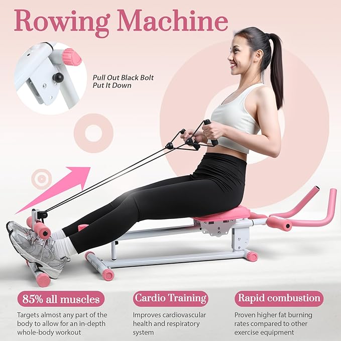 Ab Workout Bench, Adjustable Ab Crunch Machine for Home Gym - Multi-Functional Foldable Sit Up Bench with Preacher Curl Pad & Resistance Bands, Heavy-Duty Exercise Equipment for Arm/Back