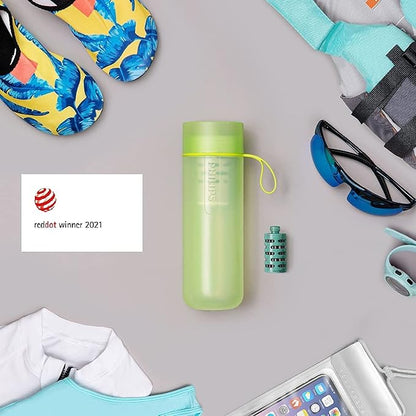 PHILIPS Water GoZero Active BPA-Free Water Bottle with River/Lake/Spring Water Filter for Hiking Camping, Sport Squeeze Water Bottle, Lightweight, Blue, 20 oz with Adventure Filter, Green