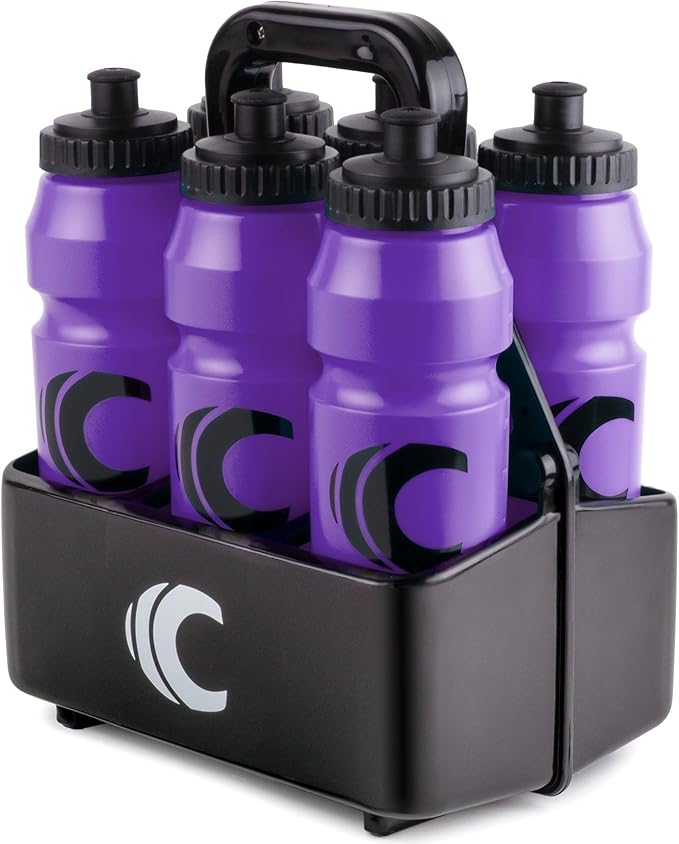 Cannon Sports 1 Liter Sports Water Bottle, BPA-Free, 34oz Capacity, Large Mouth, 2 lids (Straw & Squeeze) with Carrier, Great For Helmet Sports Such As Hockey, Lacrosse, Football, Boxing (Purple)
