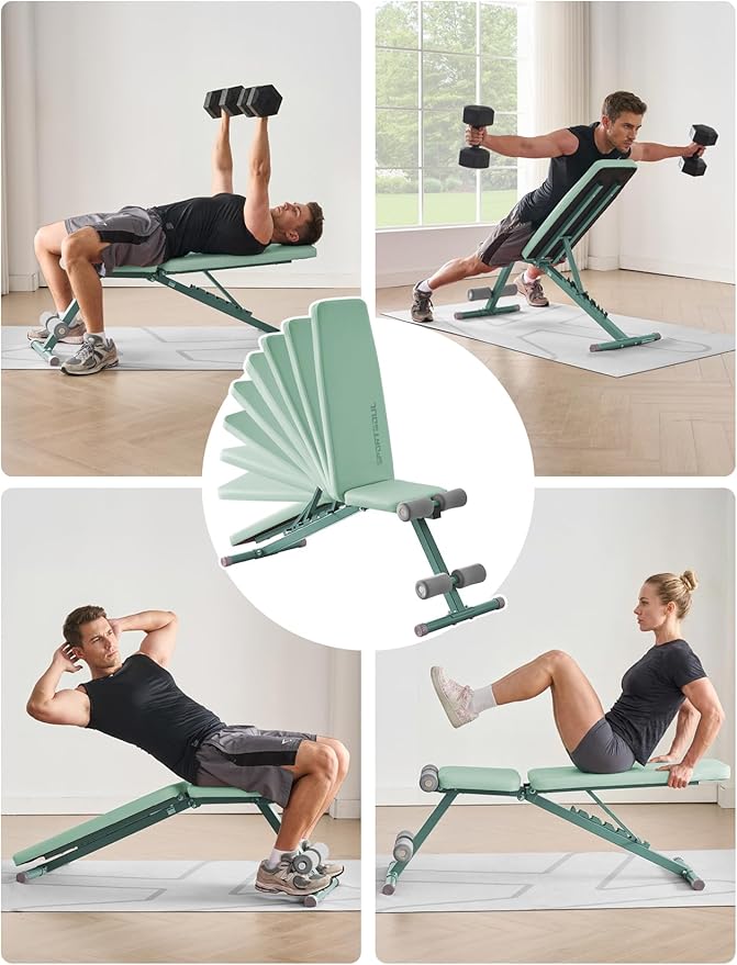 SPORTSOUL 880LB Weight Bench for Home Gym, 8-Position Backrest Adjustable Workout Bench for Strength Training – Incline Decline Flat, Foldable & Compact for Small Space Apartment Room Garage