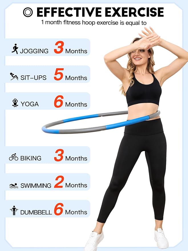 Weighted Exercise Hoop for Adults, 2.2lb Detachable Fitness Hoop, Adjustable Hoop with Jump Rope, Tape Measure and Carry Bag, Home Gym Workout
