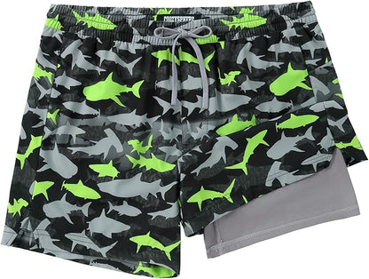 Men 2 in 1 Running Shorts with Compression Liner 5" 7" Quick Dry Workout Athletic Shorts with Pockets Towel Loop
