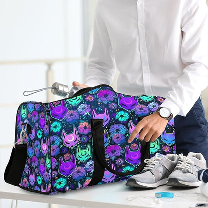 Travel Duffel Bag Flower Purple Fox Sport Tote Gym Bag Waterproof Foldable Carryon Weekend Overnight Training Handbag Sports Duffle Bags for Women Men Boys Girls