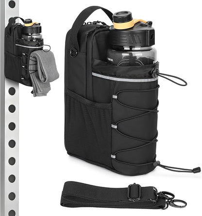 HUNTVP Magnetic Gym Bag Water Bottle Carrier Holder with Shoulder Strap & Phone Pockets, 64oz Large Magnetic Water Bottle Bag Pouch for Gym Fitness Accessories for Men and Women (4 Strong Magnets)
