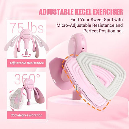 Thigh Trainer for Women, 360° Pelvic Floor Exercise Device with Resistance Band, 15-75LB Adjustable Resistance Thigh Workout Equipment for Inner Thigh Toner, Kegel Exercise, Pelvic Floor Muscle Repair