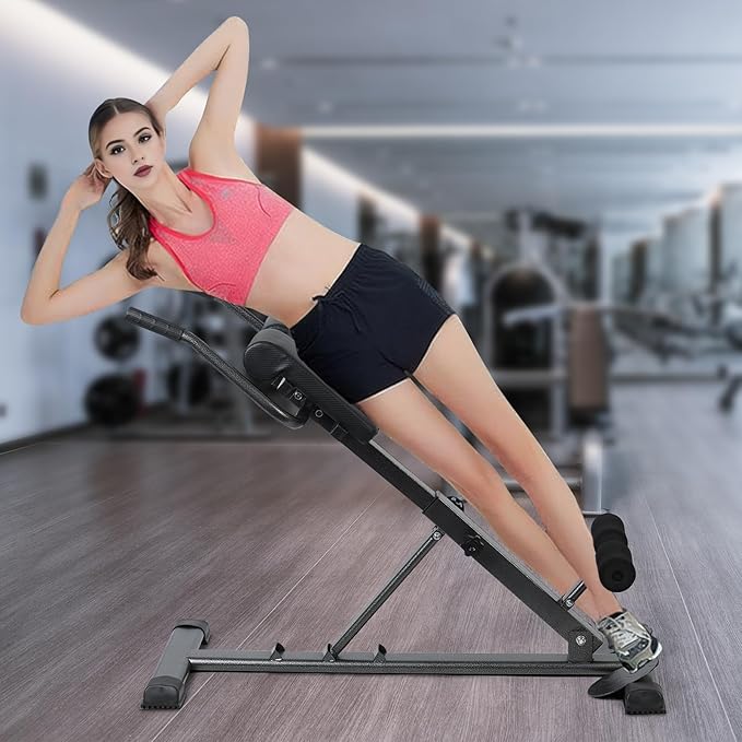 Roman Chair, Adjustable Hyperextension Bench with 3 Angles, Back Extension Machine for Abdominal and Lower Back Exercises, Foldable Sit-Up Bench, Home Gym Equipment for Men Women Black