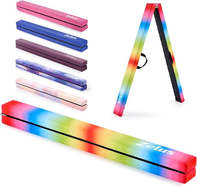 ZELUS 8' Folding Gymnastics Balance Beam, Floor Balance Beam w/Carry Handles Anti-Slip Base for Kids, Beginners & Professional Gymnasts