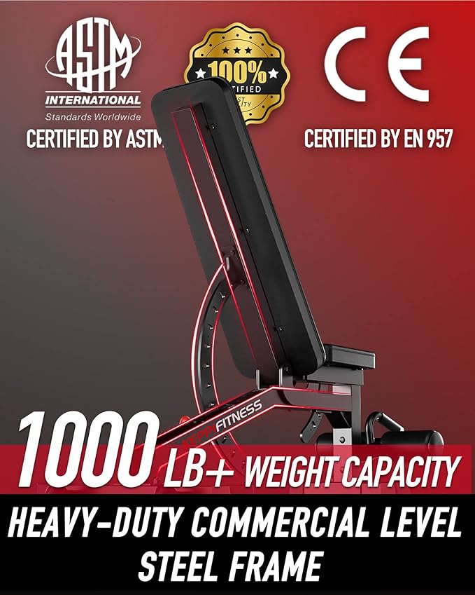 Keppi 1000LB Weight Bench - Adjustable Workout Bench Press Set for Home Gym Strength Training, Incline Decline Flat Sit Up Bench for Full Body Strength Training
