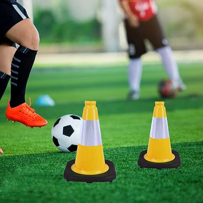 6 Pack 12 Inch Yellow Reflective Traffic Cones, Black Base Safety Markers for Warehouse Aisles, Driveways and Indoor Safety Training (6, Yellow, 12 Inch)