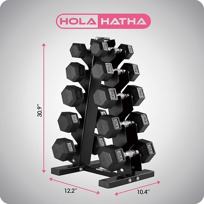 HolaHatha Hexagonal Dumbbell Weights Set, Home Gym Equipment Set, Portable Weighted Exercise Dumbbells for Fitness, Training, and Lifting Workouts