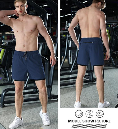 Aolesy Men's 2 in 1 Running Shorts 5" Workout Gym Athletic Shorts for Men Quick Dry Lightweight Training Shorts with Pockets