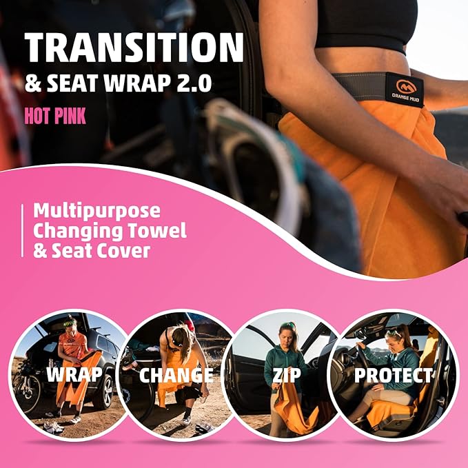 Orange Mud Transition & Seat Wrap V2.0 – Hot Pink Car Seat Cover, Changing Kilt & Quick-Dry Towel – Secure Wrap for Runners, Cyclists, Triathletes, Gym & Outdoor Use