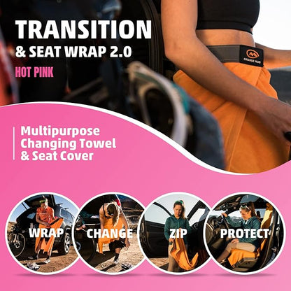 Orange Mud Transition & Seat Wrap V2.0 – Hot Pink Car Seat Cover, Changing Kilt & Quick-Dry Towel – Secure Wrap for Runners, Cyclists, Triathletes, Gym & Outdoor Use