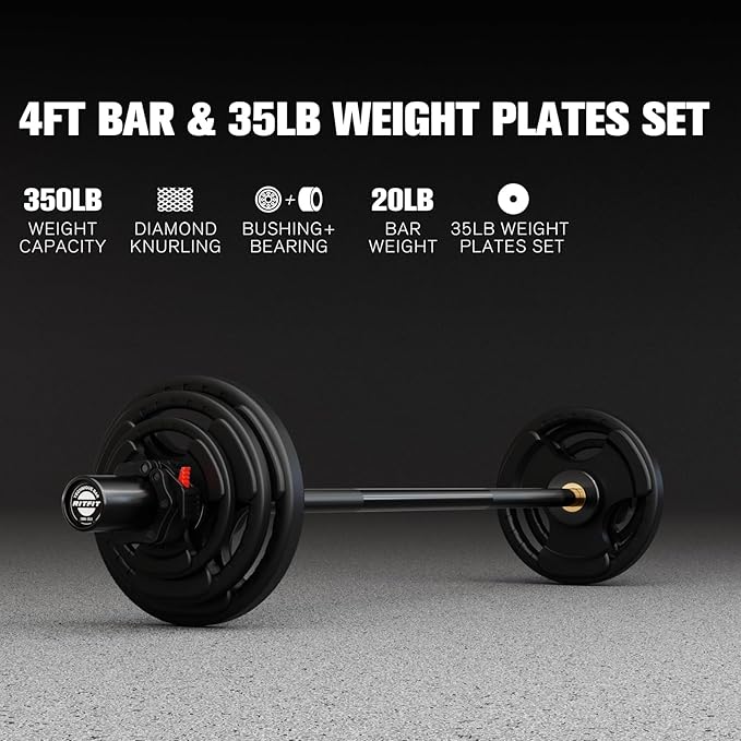 RitFit Barbell Weight Set - 4/6FT Olympic Barbell with Weight Plates (55-115LB Total) - Weightlifting Equipment for Squats, Curls, Deadlifts, Presses, Hip Thrusts