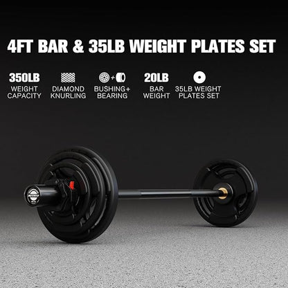 RitFit Barbell Weight Set - 4/6FT Olympic Barbell with Weight Plates (55-115LB Total) - Weightlifting Equipment for Squats, Curls, Deadlifts, Presses, Hip Thrusts