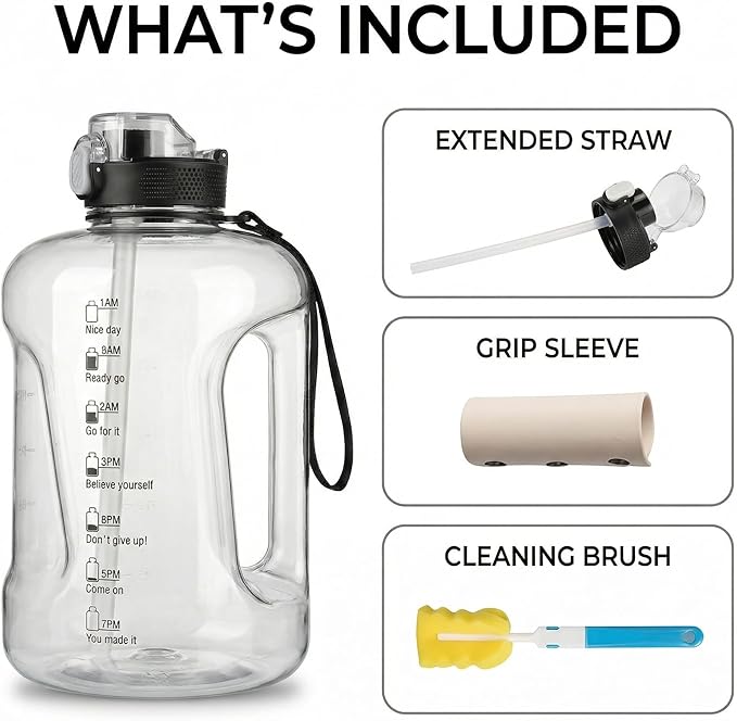 50oz & 84oz Motivational Water Bottle - Time-Marked, Leak Proof & BPA free. 2-in-1 Lid with Straw, Food-Grade Tritan. Half Gallon Sized, Ideal for Gym, Fitness & Outdoor Activities (84oz, U-Blue)