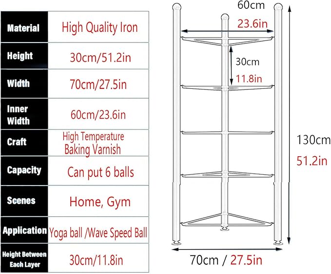 Balance Ball Half Rack, Iron Exercise Balls Holder for Home Gym, Floor Stand Balance Trainer Shelf
