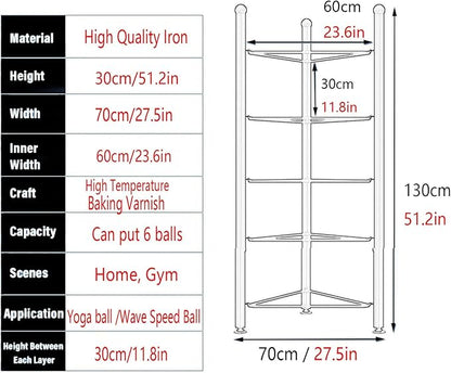 Balance Ball Half Rack, Iron Exercise Balls Holder for Home Gym, Floor Stand Balance Trainer Shelf