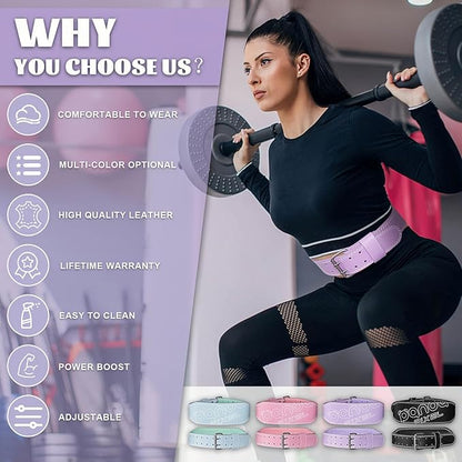 Weight Lifting Belt, Pixel Panda Leather Gym Belt for Women, 4 Inches Padded Lumbar Support for Ladies Fitness Squat Deadlift Heavy Duty Cross Training Gym Powerlifting Workout