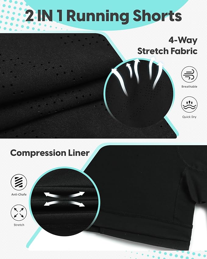 maamgic Mens Running Shorts with Compression Liner 5" Quick Dry Workout Shorts Anti-Chafe Gym Shorts 2 in 1 Athletic Shorts