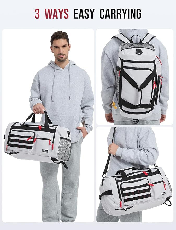 Gym Bag for Men Women with Shoes Compartment 3-in-1 Sports Travel Duffel Bag Multipurpose Weekender Overnight Backpack with Wet Pocket - Grey