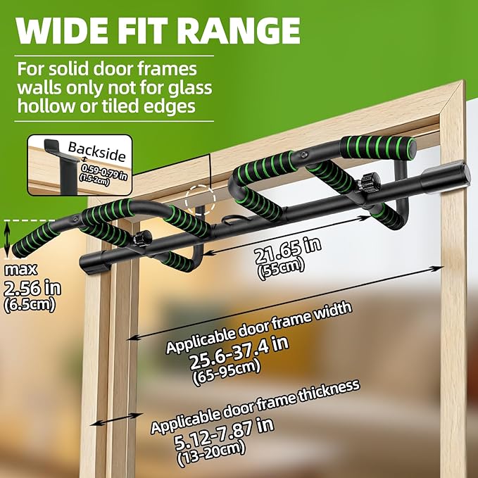 Upgrade Pull Up Bar for Doorway with Ergonomic Grip, Max Load 440 lbs No Screws Pullup Bar for Home Gym Indoor Exercise Strength Training, Authorized Under US Patent