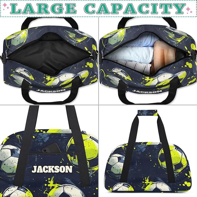 Personalized Soccer Sport Bags for Kids Boys with Custom Name Gym Training Travel Bags for Overnight Weekender