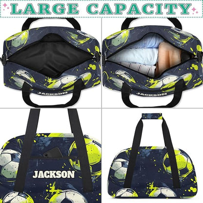 Personalized Soccer Sport Bags for Kids Boys with Custom Name Gym Training Travel Bags for Overnight Weekender
