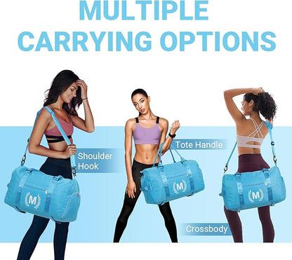 Gym Bag for Women, Personalized Duffle Bag with Shoe Compartment, Sports Bag for Yoga & Dance with Wet Pocket and Mat Strap(AquaBlue,A)