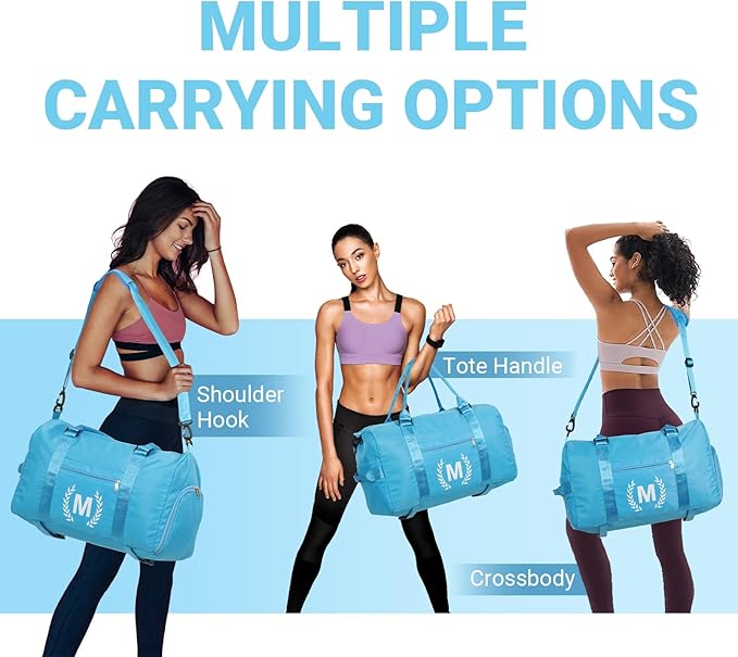 Gym Bag for Women, Personalized Duffle Bag with Shoe Compartment, Sports Bag for Yoga & Dance with Wet Pocket and Mat Strap(AquaBlue,J)