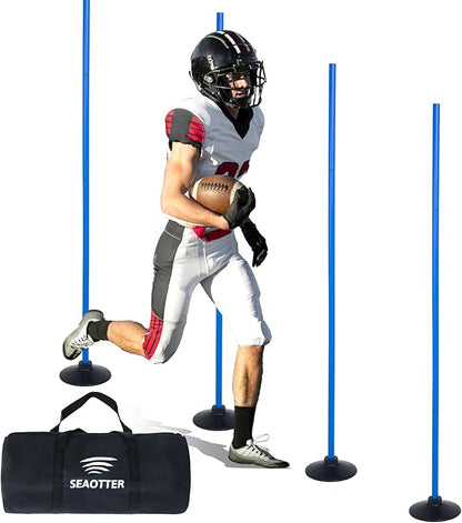 SEAOTTER Soccer Agility Poles Set, 4/6/10 Pcs 6ft Detachable Sports Trainning Speed Poles Slalom Poles with Rubber Base, Agility Training Equipment for Football, Rugby, Basketball, Indoor & Outdoor