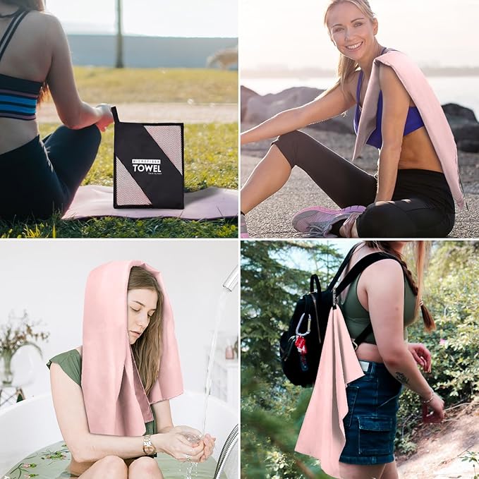 Microfiber Travel Towel, Soft Lightweight Quick Dry Towel, Super Absorbent Compact Travel & Sports & Beach Towels for Camping, Backpack, Gym, Swimming, Yoga, Hiking (L:24"×48" -Rose Pink)
