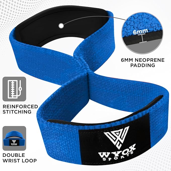 WYOX Figure 8 Weight Lifting Straps for Weightlifting Heavy Duty Deadlifting Workout Straps | Wrist Wraps Gym Equipment Gear Men Women PAIR